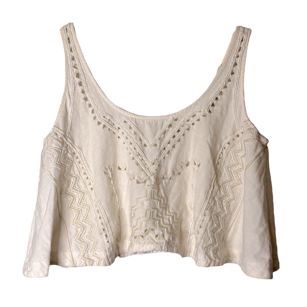 Kimchi Blue Embroidered Linen Crop Tank Boho Festival Cottage Fairy Top XS